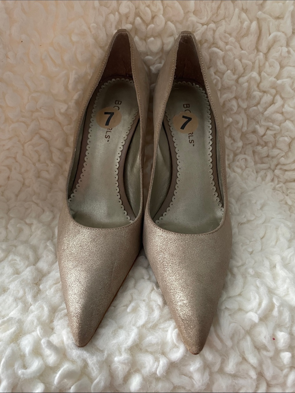 BCBGirls Shimmery Rose Gold Pointed Toe Pumps